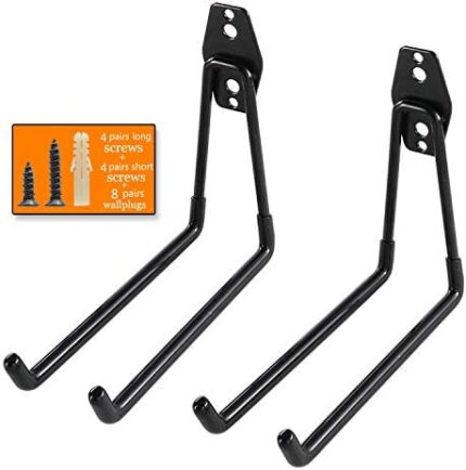 Heavy Duty Garage Storage Utility Hooks for Ladders & Tools, Wall Mount Garage Hanger & Organizer - Tool Holder U Hook with Anti-Slip Coating (Black, 2 Pack)