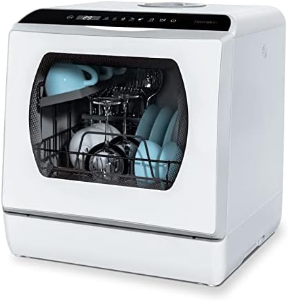 Hermitlux Countertop Dishwasher, 5 Washing Programs Portable Dishwasher With 5-Liter Built-in Water Tank For Glass Door