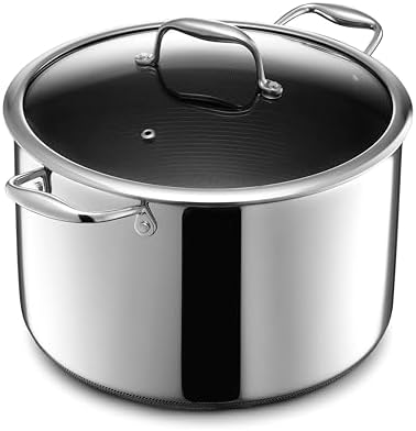 HexClad Hybrid Nonstick 10-Quart Stockpot with Tempered Glass Lid, Dishwasher Safe, Induction Ready, Compatible with All Cooktops