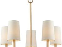 Homebelife Chandelier, Muted Gold with White Fabric Shade, Farmhouse Linear Island Lighting Fixture for Kitchen, Dining Room (5-Light Muted Gold with Fabric Shades)