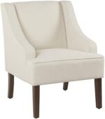 Homepop Home Decor | Upholstered Classic Swoop Arm Accent Chair | Accent Chairs for Living Room & Bedroom | Decorative Home Furniture, Linen-Look Soft Cream