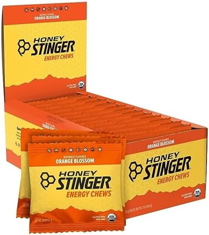 Honey Stinger Organic Orange Blossom Energy Chew | Gluten Free & Caffeine Free | for Exercise, Running and Performance | Sports Nutrition for Home & Gym, Pre and Mid Workout | 12 Pack, 21.6 Ounce