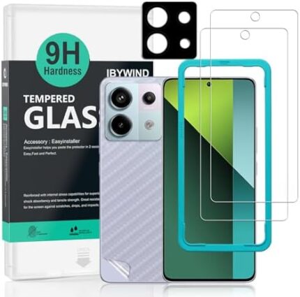 IBYWIND 2 Pack Screen Protector For Xiaomi Redmi Note 13 Pro 5G/Poco X6 5G 6.67",9H Hardness Tempered Glass,With 1Pc Camera Lens Protector,1Pc Back Carbon Fiber Film