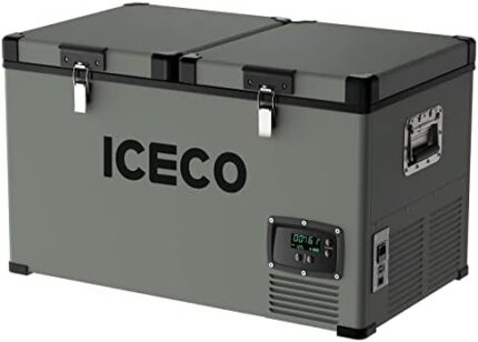 ICECO VL60 Portable Refrigerator, Dual Zone Freezer Fridge, 12v Cooler, Platinum Compact Refrigerator, 60Liters, DC 12/24 V, AC 110-240V, 0℉～50℉, Home and Car Use, for Van, Truck, Outdoor, Camping