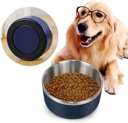 IKITCHEN Stainless Steel Dog Bowl, Non-Slip Dog Water Bowl for Large Dogs, Double Wall Metal Dog Bowl, 64 Ounces Dog Food Dish, Blue