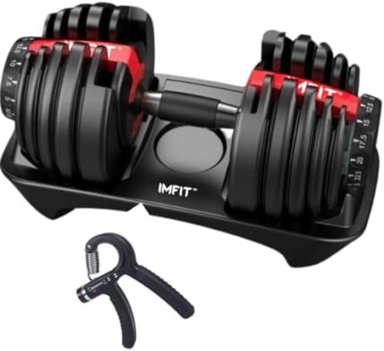 IMFit 5lb-52.5lb Adjustable Dumbbells | Single/Set of 2 | Free Hand Grip, Weight Adjusts from 5 to 52.5 lbs, 15 Adjustable Weight Settings, Space Efficient Compact Design, Easily Switch Exercises