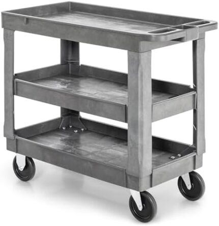 IRONMAX Utility Cart with Wheels, 3-Tier Heavy Duty Rolling Tool Cart Supports Up to 550 LBS, Large 3-Shelf Service Push Cart for Cleaning, Warehouse, Garage, Office, Kitchen