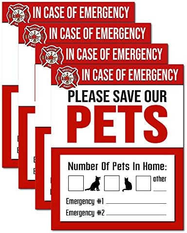 IT'S A SKIN Pet Rescue Sticker Fire Safety - Window Sticker - Save Our Pets Emergency Pet Window Decal - Dog Cat Pet Durable Laminate 4x5-4 Pack