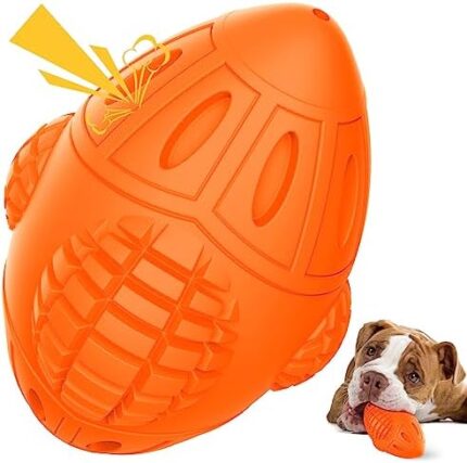 Indestructible Squeaky Dog Balls, Durable Dog Toys for Aggressive Chewers, Natural Dog Ball Chew Toys Interactive Dog Toy Rubber Pet Toys for Medium &Large BreedsTeeth Cleaning Ball Bite Resistant Pet Exercise Relieving Anxiety (Orange)