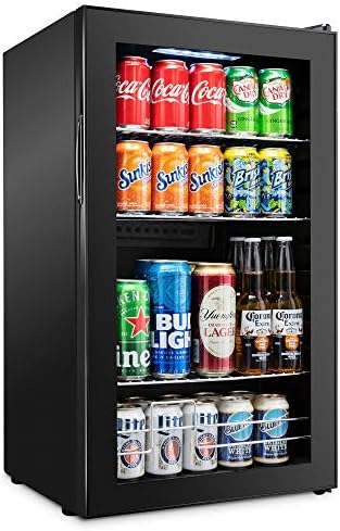 Ivation 126 Can Beverage Refrigerator | Freestanding Ultra Cool Mini Drink Fridge | Beer, Cocktails, Soda, Juice Cooler for Home & Office | Reversible Glass Door & Adjustable Shelving - Black