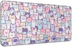 JIANG100 Cute Kawaii Cat Mouse Pad, Gaming Office Home Mousepad, Computer Keyboard and Laptop Desk Mat for Women, Large Extended Non-Slip Rubber Base with Stitched Edges, 31.5x15.7x0.12 in, Pink