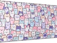 JIANG100 Cute Kawaii Cat Mouse Pad, Gaming Office Home Mousepad, Computer Keyboard and Laptop Desk Mat for Women, Large Extended Non-Slip Rubber Base with Stitched Edges, 31.5x15.7x0.12 in, Pink