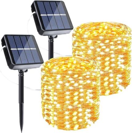 Joomer Solar String Lights Outdoor, 2Pack Total 100ft 300LED 8 Modes Solar Fairy Lights, Super Bright Waterproof Twinkle Lights for Tree, Patio, Garden, Outdoors (Warm White)