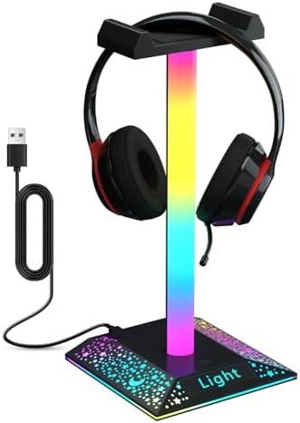 KANTUTOE RGB Gaming Headphone Stand, Gaming Headset Stand Light for Desktop PC Gaming Accessories, Headset Holder with 10 Light Modes and Non-Slip Rubber, Best Gift for Husband, Kids, Boyfriend