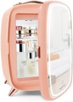 KFO Pink Mini Beauty Refrigerator Skincare Fridge 6 Liter /8 Can Makeup Fridge Safe and Silent Protect Your Cosmetics Ideal for Bedroom Cosmetic Storage with Adjustable Shelf