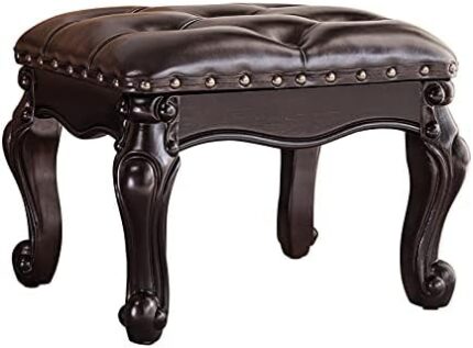 KIVSON Foot Stool Ottoman Foot Rest Microfiber Leather Upholstered Foot Stool for Living Room, Sofa, Entryway, Solid Wood Stool (Dark Brown)