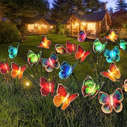 KOOPER Solar Lights Outdoor, 3 Pack Garden Solar Butterfly Lights Outdoor with 2 Lighting Modes, Sway by Wind, Color Changing LED Solar Lights Outdoor for Patio Yard Lawn Path Garden Decor