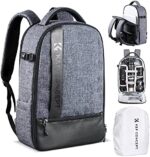 K&F Concept Camera Backpack Professional Large Capacity Photography Bag for DSLR Cameras Accessories with 15" Laptop Compartment, Waterproof Nylon Camera Case Light Grey