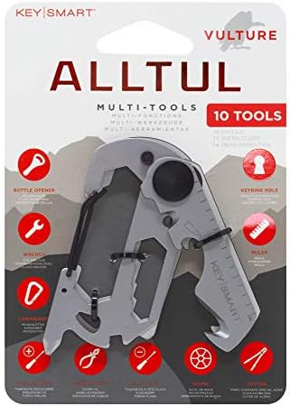 KeySmart AllTul Vulture - 10-in-1 Multi-Tool with Bottle Opener, Wrench, Carabiner, Philips Head, Wire Cutter, Flat Head, Spoke, Cutter, Ruler and Keyring Hole