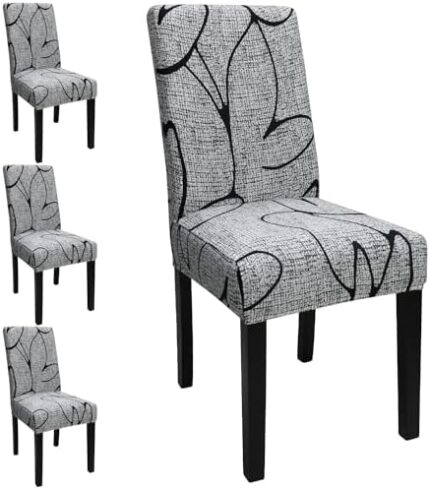 Keyroal Dining Room Chair Covers Set of 4, Stretch Printed Parsons Chair Slipcovers Spandex Removable Washable Kitchen Chair Protector Cover for Dining Room, Hotel, Ceremony(Grey)