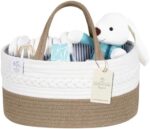 KiddyCare Baby Diaper Caddy Organizer Cart Storage for Nursery with Handle Lid | Diaper Tote Bag Holder, Baby Shower Basket Gift | Baby Bath Caddy for Diapers and Baby Wipes | Natural Regular