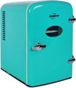 Koolatron Retro Mini Portable Fridge, 4L Compact Refrigerator for Skincare, Beauty Serum, Face Mask, Personal Cooler, Includes 12V Car Adapter, Desktop Accessory for Home Office Dorm Travel, Aqua