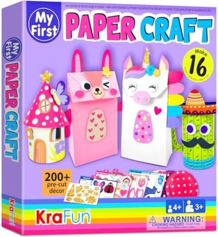 KraFun My First Unicorn Bunny Paper Craft Kit for Toddlers and Girls Age 3-8 Years Old, Include 18 Cute DIY Arts and Crafts Projects, Organized Art Activities Supplies Box Preschool Creative Toys