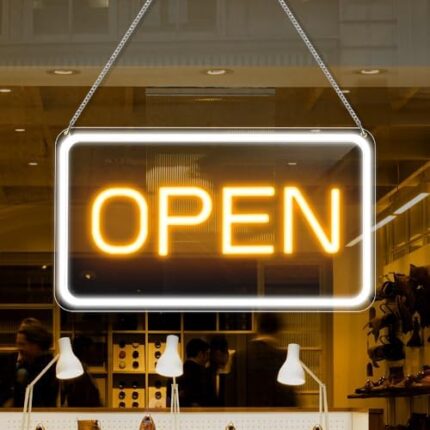 LED Neon Open Sign, (16 x 9 inch) Business Luminous Signs, Hanging Electric Signs, Electronic Lighting Signs for Shops, Offices, Snack Shops, Window Stores (Horizontal Letters)