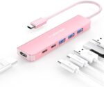 LENTION 6 in 1 USB C Hub Multiport Adapter with USB C to 4K HDMI, USB C Data Port, USB 3.0, 100W PD Compatible New MacBook Pro/Mac Air, iPhone 15 Pro/Max (CB-CE35s, Rose Gold)