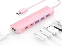 LENTION 6 in 1 USB C Hub Multiport Adapter with USB C to 4K HDMI, USB C Data Port, USB 3.0, 100W PD Compatible New MacBook Pro/Mac Air, iPhone 15 Pro/Max (CB-CE35s, Rose Gold)