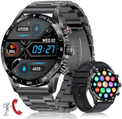 LIGE Smart Watch for Men with Bluetooth Call, 1.43” AMOLED Display Montre Intelligente with Heart Rate/Sleep Monitor, IP68 Waterproof for Android iOS