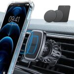 LISEN Phone Holder Car Military-Grade Hook Magnetic Cell Phone Holder Car 6 Strong Magnets Car Phone Holder Mount for iPhone Case Friendly Fit iPhone 14 Plus Pro Max 15/13/12 Pro/Pro Max All Android