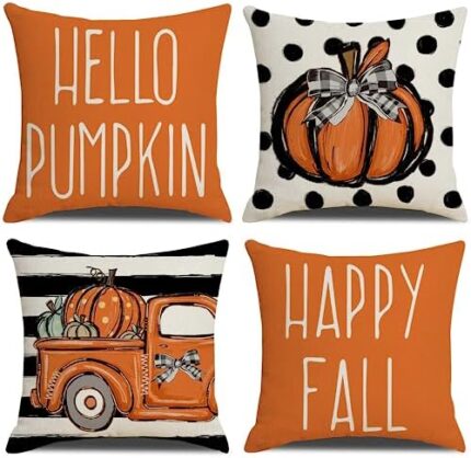 LITIVY Fall Decor Pillow Covers Set of 4 Pumpkin Farmhouse Thanksgiving Decorations Throw Pillows Autumn Cushion Cases for Home Decorative Pillows Cover fall decorations (18x18 Inch, Orange) (18x18 Inch, Orange)