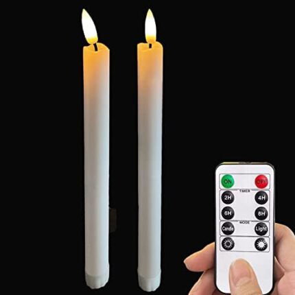 LOVECANDOU Led Battery Operated Flameless Taper Candles Light with Remote &Timer,Electric Fake Window Candle Flickering Like Real Wax,Floating Candle Stick for Home Der (White)