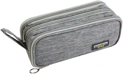 Large Capacity Pencil Case, 3 Compartment Handheld Pencil Bag with Zipper, Portable Waterproof Big Pencil Box for Stationery, Office Supplies, Cosmetics, Etc. (Gray)