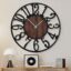 Large Wall Clock for Living Room Decor- Decorative Antique 24 inches or Larger Silent Non Ticking Black Metal Wood Clocks for Farmhouse,Dining Room,Bedroom,Kitchen Battery Operated Clock Wall Decor