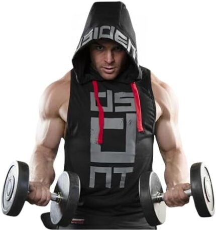 Lingt Chic Men's Sports Fitness Vest for Outdoor Running and Training, Sleeveless Hooded Loose Fit Tank Top