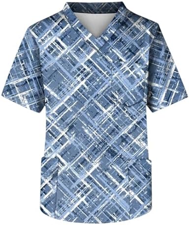 LisoMuik Mens Fancy Printed Scrub Tops Graphic V Neck Short Sleeve Healthcare Tunic Nursing Uniforms Workwear with Pockets