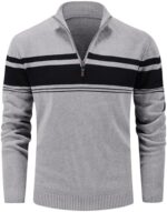 MAGCOMSEN Men's Sweaters 1/4 Zip Cotton Sweater Pullover Polo Sweaters Striped Fall Winter Warm Sweatshirts