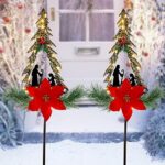 MAGGIFT 2 Pack Christmas Lighted Solar Stake Lights, Solar Powered LED Xmas Nativity Scene Metal Stake with Poinsettia, Outdoor Decorations Light Up Pathway Lights, Garden Stakes Yard Lawn Ornament