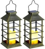 MAGGIFT 2Pack 12"" Solar Lantern Outdoor Garden Hanging Lantern Waterproof LED Flickering Flameless Candle Mission Lights for Table, Outdoor Party, Mother's Day Gift