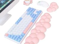 MANBASNAKE Cloud Keyboard Wrist Rest Mouse Wrist Support Set 3 in 1 with Ergonomic Memory Foam,Non-Slip Base,Cloud Coasters for Home,Office,Laptop,Desktop Computer,Easy Typing Pain Relief-Light Pink