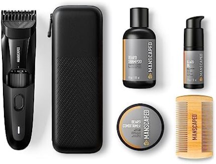 MANSCAPED® The Beard Hedger® Advanced Kit Includes Our Premium Precision Beard & Mustache Trimmer, Hydrating Shampoo, Softening Conditioner, Moisturizing Oil & Facial Hair Comb