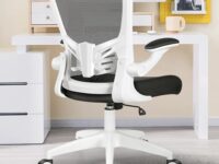 MINLOVE Office Chair Ergonomic Desk Chair with Lumbar Support and Height, Rolling Swivel Desk Chair with Wheels and Flip-up Arms, Breathable Mesh Executive Computer Chair for Home Office(White)