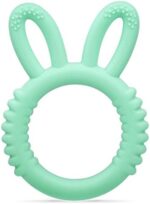 MISSLILI Silicone Babies Teethers Baby Teething Toys for Soothe Massage Sore Gums for 3-12 Months Infants, BPA Free, Ring Shape Rabbit Ear Design (Mint Green)