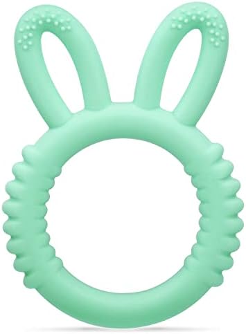 MISSLILI Silicone Babies Teethers Baby Teething Toys for Soothe Massage Sore Gums for 3-12 Months Infants, BPA Free, Ring Shape Rabbit Ear Design (Mint Green)