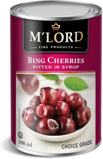 M'Lord Bing Cherries, Pitted & Sweet, Light Syrup, Perfect for Desserts and Drinks, 398ml