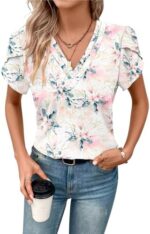 MOLERANI Womens T Shirts Petal Sleeve V Neck Casual Tees Summer Basic Tops