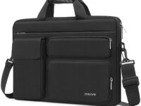 MOSISO Laptop Shoulder Bag Compatible with MacBook Air 15 inch M3 M2 2024 2023/Pro 16 M3 M2 M1 2024-2019,15-15.6 inch Notebook with 2 Raised&1 Flapover&1 Horizontal Pocket&Handle&Belt, Black