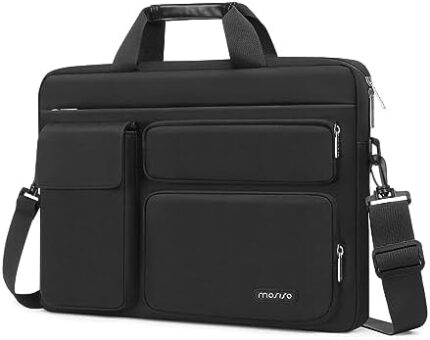 MOSISO Laptop Shoulder Bag Compatible with MacBook Air 15 inch M3 M2 2024 2023/Pro 16 M3 M2 M1 2024-2019,15-15.6 inch Notebook with 2 Raised&1 Flapover&1 Horizontal Pocket&Handle&Belt, Black